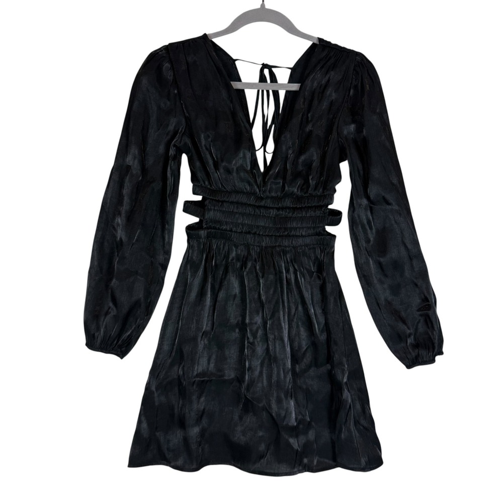 Heart & Heels Dress Womens S Black Cutout V Neck Long Sleeve Party Ruched Waist